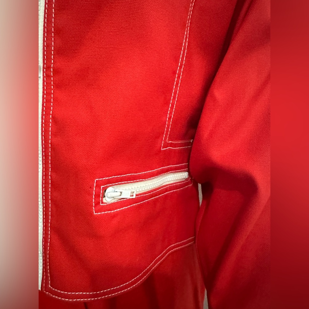 Vintage 70s Mod Canvas Dolman Sleeved windbreaker & high waisted wide leg pants. - Picture 8 of 12